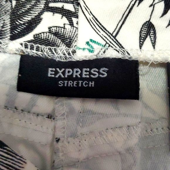 Express Stretch Cream Floral Straight Leg Casual Summer Ankle Pants - Picture 10 of 11